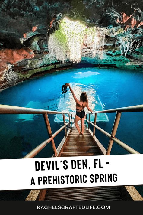 A day trip to Devil's Den must be on your Florida bucket list. This underground spring makes you feel like you're in a cenote in Mexico. The guide to swimming in Devil's Den any time of year. It is everything you need to know for a successful day trip to Devil's Den from how to make a reservation to what you need to bring. Florida Bucket List, Devils Den, Popular Honeymoon Destinations, Florida Family Vacation, Florida Pictures, Florida Springs, Visit Florida, Spring Trip, Florida Vacation