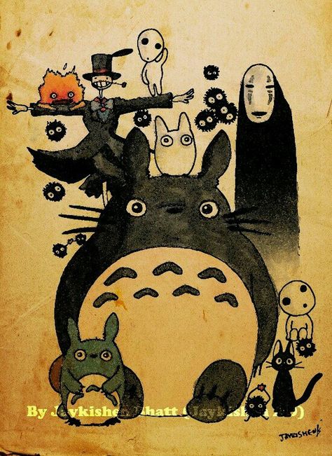 Studio ghibli                                                                                                                                                                                 Más Totoro And Friends, Ghibli Studios, Totoro Ghibli, Totoro Art, Studio Ghilbi, Nerdy Tattoos, Miyazaki Art, Ouran Host Club, Fan Poster