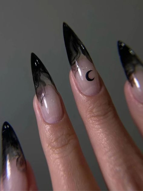 long stiletto black witch nails Witch Nails, Witchy Nails, Gothic Nails, Goth Nails, Stiletto Nails Designs, Dope Nail Designs, Halloween Nail Designs, Nail Designs Glitter, Stick On Nails