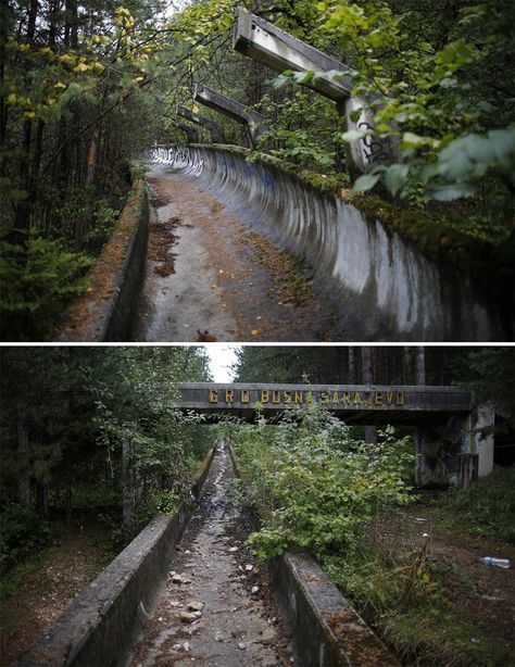 Bobsled Track, Sarajevo, 1984 Winter Olympics Venue 1984 Winter Olympics, Summer Olympic Games, Abandoned Amusement Parks, Abandoned Ships, Rio Olympics, Ancient Ruins, Abandoned Buildings, Summer Olympics, Winter Olympics