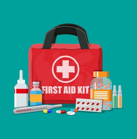 Medical first aid kit with pills and the... | Premium Vector #Freepik #vector #medical #box #health #science Life Support Machine, First Aid Kit Box, Medicine Kit, Emergency First Aid, First Aid Course, Infographic Poster, Medical Symbols, Aid Kit, Wedding Card Design