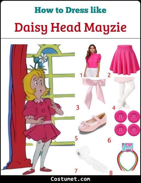 Daisy Head Mayzie Costume, Easy Dr Suess Costumes Kids, Daisy Head Mayzie, Dr. Seuss Costumes, Pink Mary Jane Shoes, Seuss Costumes, Book Characters Dress Up, Daisy Head, Seussical Costumes