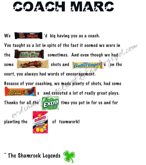 candy bar thank you coach | Family ~ Crafts ~ Recipes ~ Joy ~ Ordinary Miracles of Life Soccer Basics, Candy Bar Poster, Coaches Gifts, Softball Coach Gifts, Team Snacks, Football Coach Gifts, Basketball Coach Gifts, Baseball Coach Gifts, Booster Club