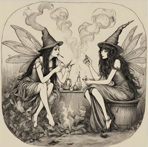 Art by vrs Black Fairy Illustration, Witchy Illustration Art, Desenhos Para Halloween, Witchy Drawings Art, Witchy Art Painting, Witch Illustration Art, Witchcraft Art, Witch Illustration, Fairy Witch