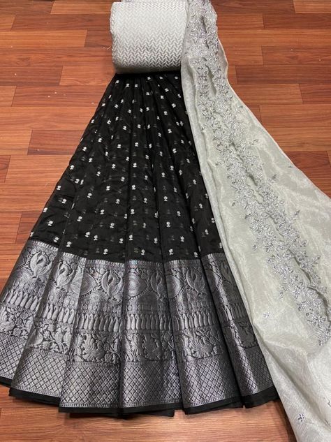 Black Half Saree, Langa Voni Half Saree, Indian Bride Dresses, Teen Dresses, Simple Saree Designs, Long Gown Design, Half Sarees, Saree Fashion, Dress Models