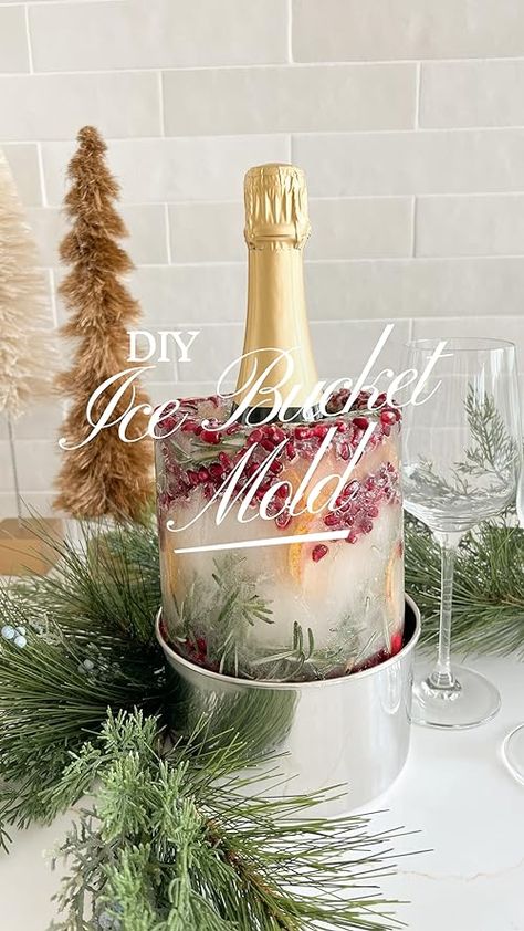 Ice Wine Bucket, Ice Bucket Mold Ideas, Diy Ice Bucket, Wine Chiller Bucket, Drink Presentation, Holiday Luncheon, Cranberry Wine, Bucket Ideas, Slim Tree