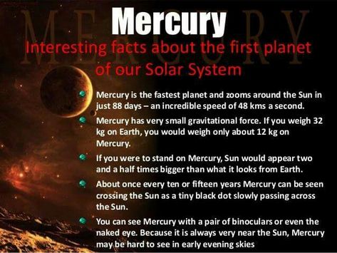 Facts About Mercury Planet, Facts About Mercury, Earth Facts For Kids, Mercury Facts, Solar System Lessons, Solar System Facts, Planets Activities, Mercury Planet, Planet Project