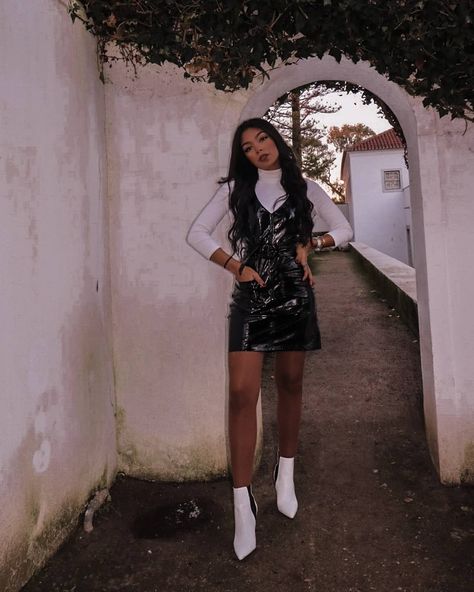 The first of the year with the vinyl dress and white boots 👗 #lookoftheday #picoftheday #ootd #outfit #streetstyle #style #fashionblogger… Dress And White Boots, Vinyl Skirt, Vinyl Skirting, Vinyl Dress, White Boots, Find Your Style, Ootd Outfit, Piece Of Clothing, All Fashion