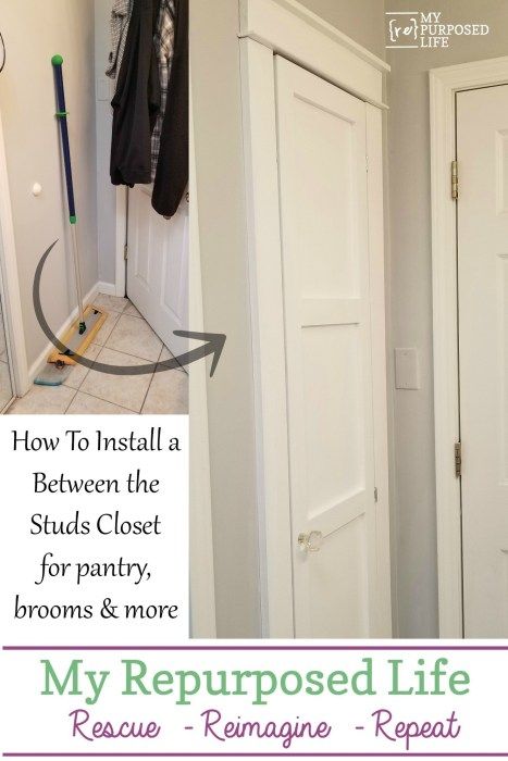 I need to do this next weekend! Between the studs storage is so practical.  #MyRepurposedLife #DIY #weekend #project#storage #organization #organizethis Built In Drop Zone, Broom Closet Ideas, Between The Studs Storage, Diy Drop Zone, Drop Zone Entryway, Drop Zone Ideas Entryway, Entryway Drop Zone, Closet Inserts, Drop Zone Ideas