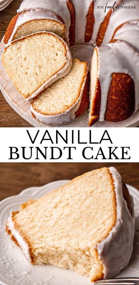 This Vanilla Bundt Cake recipe is easy to make from scratch! It's moist with a rich vanilla flavor, perfect crumb & topped with a delicious vanilla glaze. Easy Vanilla Bundt Cake, Vanilla Bundt Cake Recipes Easy, Bundt Cake Recipes Vanilla, Vanilla Bread Recipe, Bundt Cake Vanilla, Bundt Cake Flavors, Vanilla Baking Recipes, Vanilla Bundt Cake Recipes, Vanilla Loaf Cake