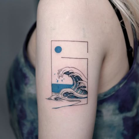 Blue Ink Tattoos, Korean Tattoo Artist, Korean Tattoos, Wave Tattoo, Blue Tattoo, Tatuaje A Color, Waves Tattoo, Band Tattoo, Simplistic Tattoos