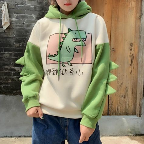 Green Dinosaur With Horns Hoodie Pullover SP14702 – SpreePicky Kawaii Green, Dinosaur Hoodie, Monster Hoodie, Japanese Writing, Green Dinosaur, Kawaii Dinosaur, Kpop Merchandise, T Rex Dinosaur, Super Kawaii