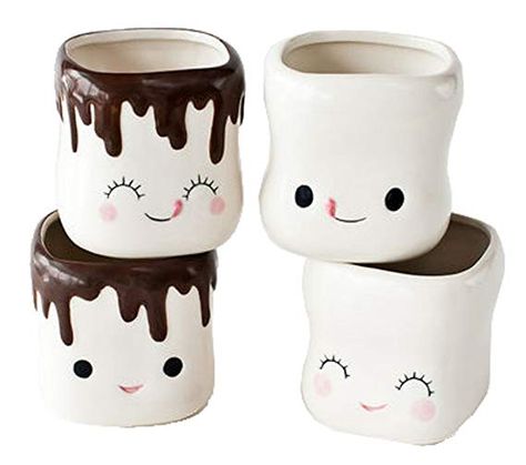 Cute Marshmallow Shaped Hot Chocolate Mugs-Ceramic-Set of 4 Marshmallow Face, Cute Marshmallows, Hot Cocoa Recipe, Cocoa Recipes, Marshmallow Pops, Hot Coco, Hot Cocoa Mixes, Keramik Design, Cocoa Mix