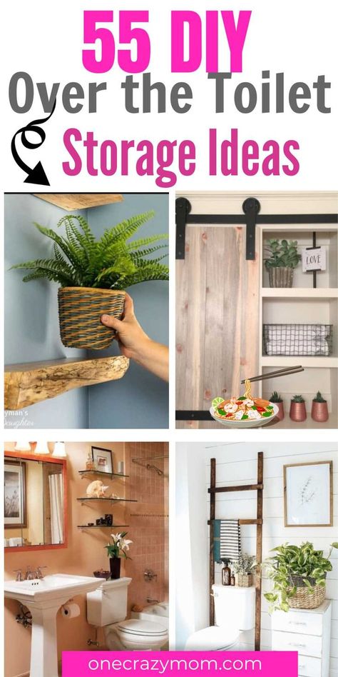 Make additional storage with these easy over the toilet storage ideas. 55 diy over the toilet storage ideas that will give you more space. These are the best over the toilet storage ideas for small spaces including farmhouse ideas, extra shelving and more. #onecrazymom #overthetoiletstorageideas #diyoverthetoiletstorageideas Diy Over The Toilet Storage, Over Toilet Storage Ideas, Over The Toilet Storage Ideas, Toilet Storage Ideas, Storage Ideas For Small Spaces, Over Toilet Storage, Over The Toilet Storage, Over The Toilet, Over Toilet