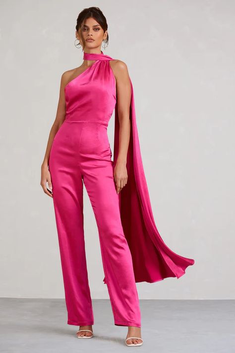 Pretty In Pink – Club L London - USA Statement Scarf, Black Dress Prom, Black Tie Gala, Scarf Neck, Dress Classy, Pink Jumpsuit, Party Dress Long Sleeve, Bridesmaid Outfit, Black Sequin Dress