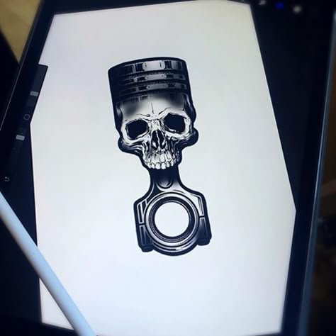 Engine Parts Tattoo, Tattoo For Car Guys, Skull Piston Tattoo, Mechanic Skull Tattoo, Piston Tattoo Ideas, Mechanical Tattoos For Men, Motorcycle Engine Tattoo, Car Mechanic Tattoo, Piston Tattoo Design