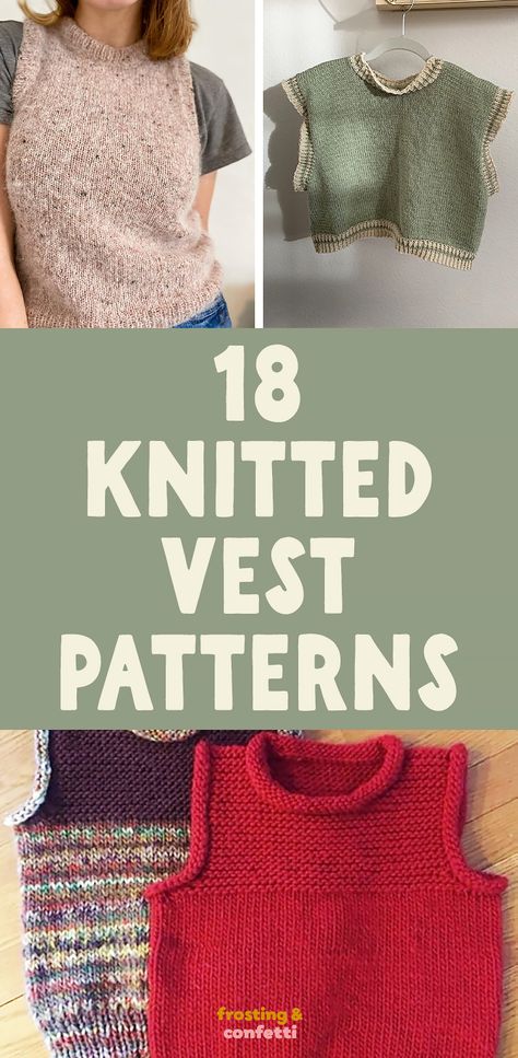 Looking for adorable vest patterns to knit? Look no further! You'll adore this collection of 18 cute knitted vest patterns that are perfect for adding a touch of style to your wardrobe. You'll find knit vests for all seasons (summer, fall, winter, spring). Vests Knitting Patterns, How To Knit A Vest For Beginners, Hand Knit Vest, Free Knit Vest Pattern, Vest Knitting Patterns For Women, Knit Vest Outfits For Women, Knitted Vest Patterns Free For Women, Sleeveless Vest Pattern, Knit Vest Pattern Women