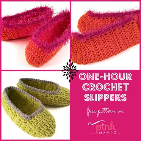 One Hour Crochet Slippers, One Hour Crochet, Big Slippers, Crochet Ballet, Crochet Slippers Free Pattern, Crochet Slipper Pattern, Novelty Yarn, Crochet Boots, Crochet Booties