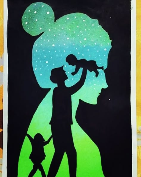 Anniversary Painting Ideas For Parents, Father Daughter Drawing, Father Daughter Painting, Cool Silhouette Art, Maa Pic, Simple Art Ideas, God Drawings, Hospital Art, Mother And Child Painting