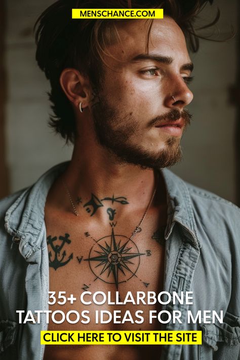 Explore 35+ collarbone tattoos men ideas, where bold designs meet deep meaning. The collarbone is a striking placement for tattoos, allowing for detailed designs, symmetrical patterns, and personal expressions. Whether you prefer minimalist lettering, tribal artwork, angel wings, or geometric lines, the collarbone area highlights the contours of the body for a stylish and masculine look. Choose from black ink fine-line tattoos, shaded realism, or bold artistic statements that make a powerful impact. Let these collarbone tattoo ideas inspire your next ink.

#CollarboneTattoos #MenTattooIdeas #TattooInspiration #BoldTattoos #TribalTattoos #GeometricTattoos #CollarboneTattooDesigns #TimelessInk Placement For Tattoos, Tattoos Men Ideas, Collarbone Tattoo Ideas, Collarbone Tattoos, Minimalist Lettering, Collarbone Tattoo, Tattoos Men, Collar Bone Tattoo, Deep Meaning