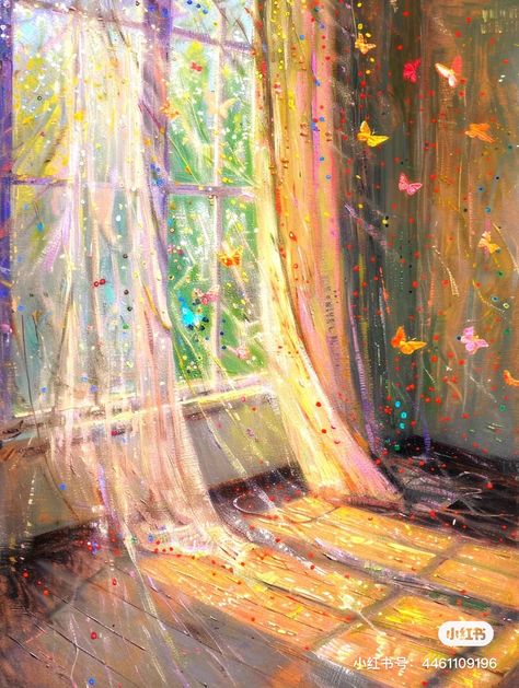 Half Finished Painting, View Through Window Painting, Pretty Abstract Paintings, Ethereal Painting Aesthetic, Magical Realism Aesthetic, Ethereal Art Inspiration, Dreamy Art Painting, Pretty Art Aesthetic, Dreamy Art Aesthetic