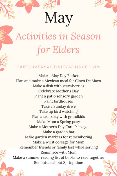 Seasonal Activities for the Elderly May Activities, Assisted Living Activities, Senior Center Activities, Memory Care Activities, Senior Living Activities, New Jersey Shore, Nursing Home Activities, Therapeutic Recreation, Monthly Activities