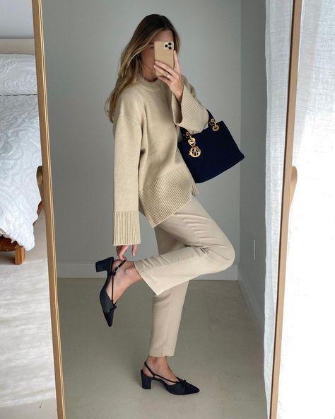 Nadia on Instagram: “looks of the week roundup 🍸 favs? 1-5 ____________ #vintagediorbag #chanelslingback #chanelpumps #knittedsweater #toneintone #tonaloutfit …” Beige Pumps Outfit, Dior Slingback Outfit, Chanel Slingback Outfit, Slingback Outfit, Dior Slingback, Vintage Dior Bag, Pumps Outfit, Chanel Pumps, Chanel Slingback