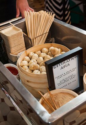 Dim Sum Dumplings At Wedding, Dim Sum Wedding, Wedding Food Cart, Dimsum Party, Dim Sum Party, Dumpling Party, Hibachi Party, Dumplings Chicken, Chinese New Year Celebration