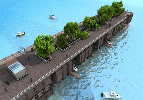 Pier and Mangrove Museum for emigrants Lake Docks Designs, Pier Design, Waterfront Design, Floating Architecture, Rowing Club, Resort Architecture, Architectural Firm, Architecture Concept Drawings, Bridge Design