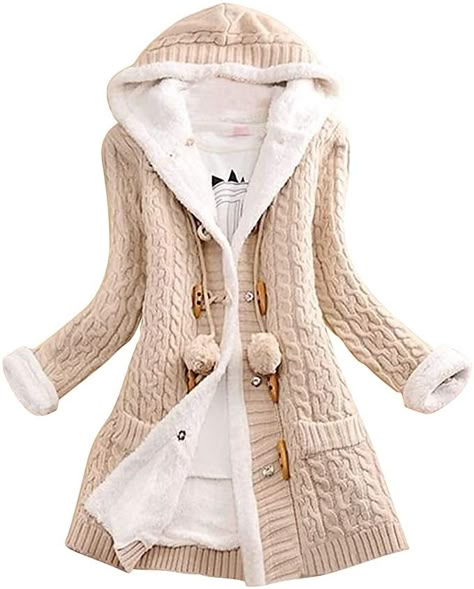 Memela Women's Cable-Knit Fleece-Lined Warm Hooded Sweater Coat Hooded Sweater Coat, Knit Sweater Coat, Cable Knit Sweater Cardigan, Gilet Long, Women Overcoat, Hooded Cardigan, Hooded Sweater, Cardigan Coat, Knit Sweater Cardigan