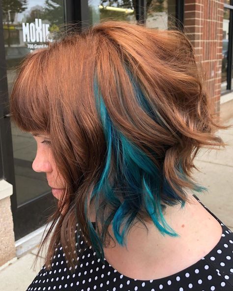 Auburn And Teal Hair, Copper And Teal Hair, Teal Hair Tips Dip Dyed, Brown To Teal Ombre Hair, Mermaid Tear Hair Color, Copper Brown Hair, Natural Brown Hair, Chic Short Haircuts, Teal Hair