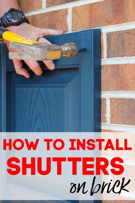 How to Hang Shutters on Brick - a step-by-step guide to installing vinyl shutters on a brick exterior. #shutters #diy #curbappeal #hangingshutters Exterior Shutter Colors, Outdoor Window Shutters, Shutters Diy, Outdoor Shutters, Window Shutters Exterior, Cedar Shutters, Shutter Colors, Diy Gardening Ideas, Vinyl Shutters