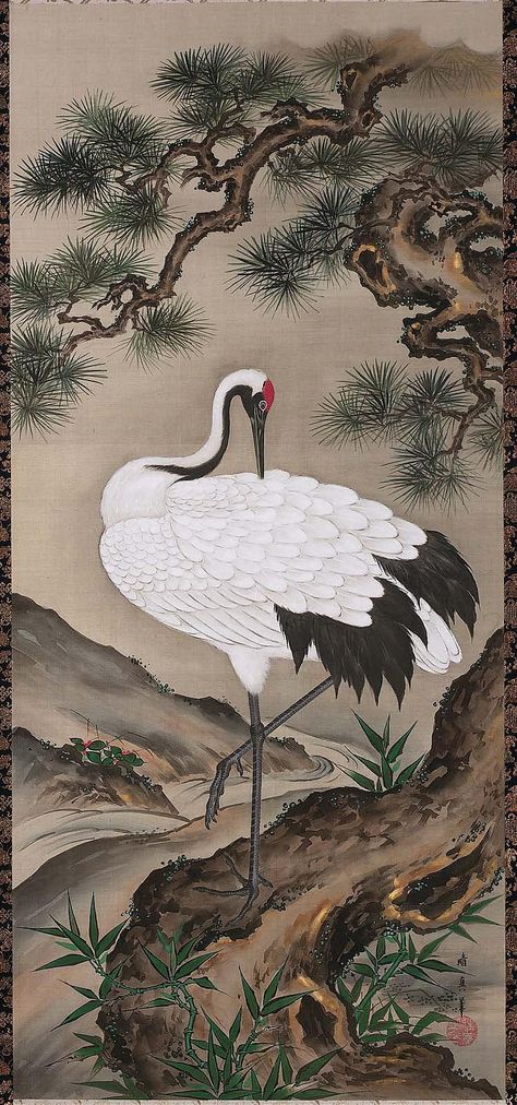 Crane with Pine Tree Crane Painting, Pine Tree Tattoo, Art Chinois, Ohara Koson, Japanese Art Prints, Herons, Eastern Art, 수채화 그림, Art Japonais