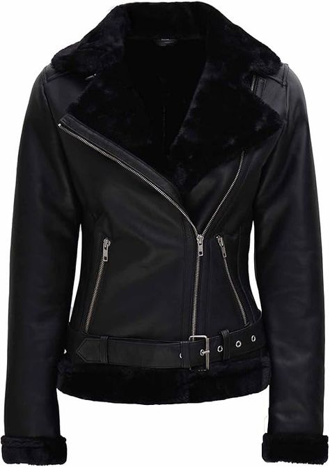 fjackets Leather Sherpa Jacket Womens - Real Lambskin Shearling Jackets For Women at Amazon Women's Coats Shop Leather Sherpa Jacket, Winter Jackets For Women, Asymmetrical Leather Jacket, Black Shearling Jacket, Womens Leather Jacket, Leather Jacket Women, Asymmetric Jacket, Fashion Attire, Sherpa Jacket