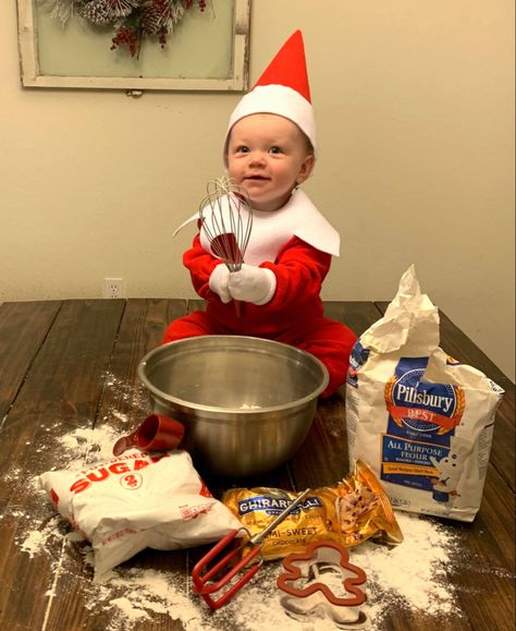 Infant Elf On The Shelf Ideas, Baby Elf Picture Ideas, Infant Elf On The Shelf Pictures, Elf On The Shelf Pictures With Baby, Baby As Elf On The Shelf, Elf Baby Photoshoot, Elf On The Shelf Ideas With Baby, Real Baby Elf On The Shelf Ideas, Elf On The Shelf Ideas Baby