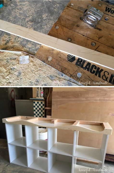 Farmhouse Console Table DIY from Cube Bookcase - Page 2 of 2 - Houseful of Handmade Storage Cube Makeover, Cube Makeover, Cube Storage Makeover, Storage Budget, Storage Upcycle, Upcycled Bookcase, Console Table Diy, Farmhouse Bookcase, Ikea Cubbies