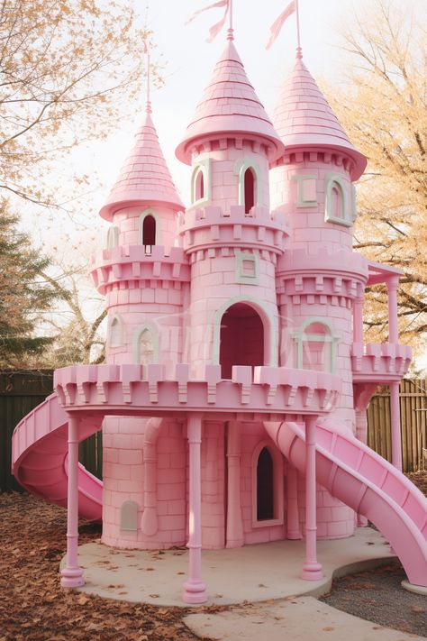 Transform your backyard into a fairy-tale land with the Pink Princess Outside Play Castle. Designed with intricate details and a soft pink hue, this castle encourages imaginative outdoor play. Host tea parties in the royal garden, or embark on heroic quests from the comfort of your yard. Watch as your little one becomes the star of their own story. Remodeled Playhouse, Pink Playground, Castle Playground, Pink Playhouse, Princess Playhouse, Cute Castle, Pink Princess Castle, Pink Playroom, Barbie Castle