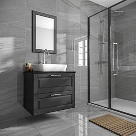 Dark Gray Bathroom, Grey Bathroom Tiles, Gray Porcelain Tile, Polished Porcelain Tiles, Wet Room, Bathroom Redesign, Steampunk Style, Grey Bathrooms, Wet Rooms