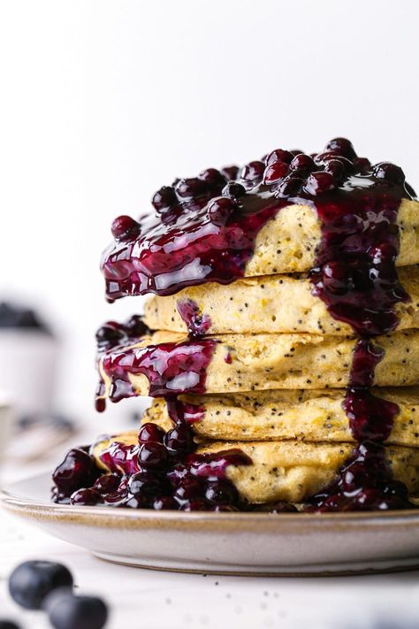 Pancakes With Blueberry Sauce, Poppyseed Pancakes, Lemon Poppy Seed Pancakes, Poppy Seed Pancakes, Lemon Poppyseed Pancakes, Highbush Blueberry, Blueberry Sauce, Lemon Poppy Seed, Lemon Poppy