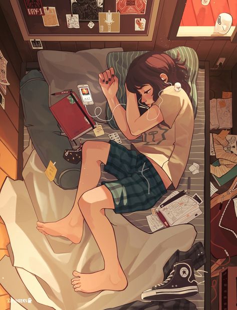 Sleeping Drawing Aesthetic, Messy Desk Illustration, Reading Together Pose, Blanket Pose Reference, Cozy Pose Reference Drawing, People Watching Drawing, Sleepy Character Pose, Messy Bed Drawing, Chill Pose Reference Drawing