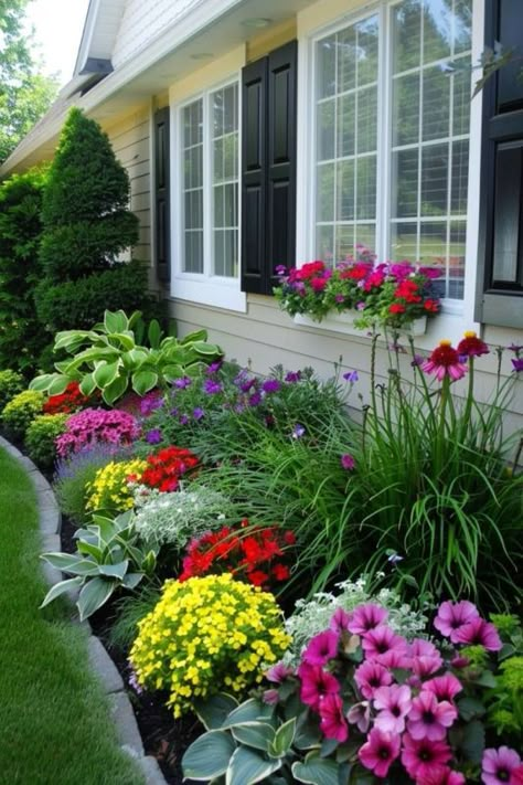 44 Beautiful Front Yard Flower Beds - DigsDigs Garden Bed Ideas Flower, Tree Landscaping Ideas Front Yard, Garden Bed Ideas Layout, Flower Bed Ideas In Front Of House, Small Flower Bed Ideas, Flower Bed Designs Layout, Front Flower Bed Ideas, Front Landscaping Design, Decorating Backyard