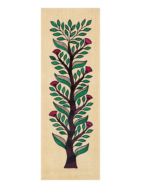 Buy Brown Green Pink Pradyumna Kumar's Tree of Life Madhubani Artwork with Flowers 11.6in x 4.1in Vegetable Colors on Handmade Paper Organic Wash Art Decorative Online at Jaypore.com Painting Tree Of Life, Tree Of Life Artwork, Gond Painting, Kalamkari Painting, Tree Artwork, Madhubani Art, Madhubani Painting, Indian Folk Art, Indian Paintings