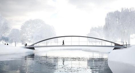 The Tone Bridge has a tied-arch structure with benches terminating the spring points. Tied Arch Bridge, Arch Structure, Uk Pictures, Bridge Construction, Arch Bridge, Pedestrian Bridge, Bridge Design, Drawing Board, Vaulting