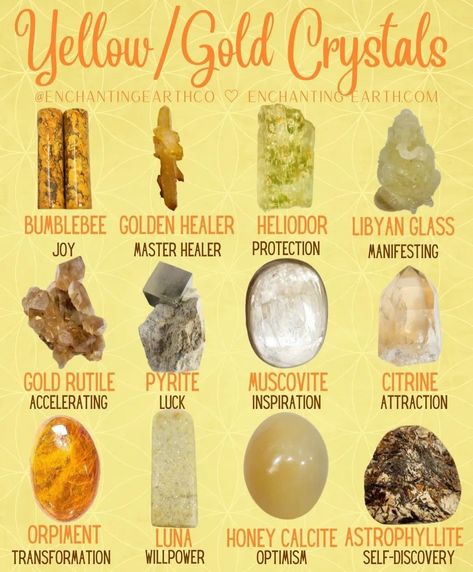 Energy Stones Crystal Healing, Crystal Jewerly, Aesthetic Crystals, Gemstones Chart, Crystal Healing Chart, Healing Crystals For You, Crystals For Manifestation, Crystal Vibes, Gold Crystals