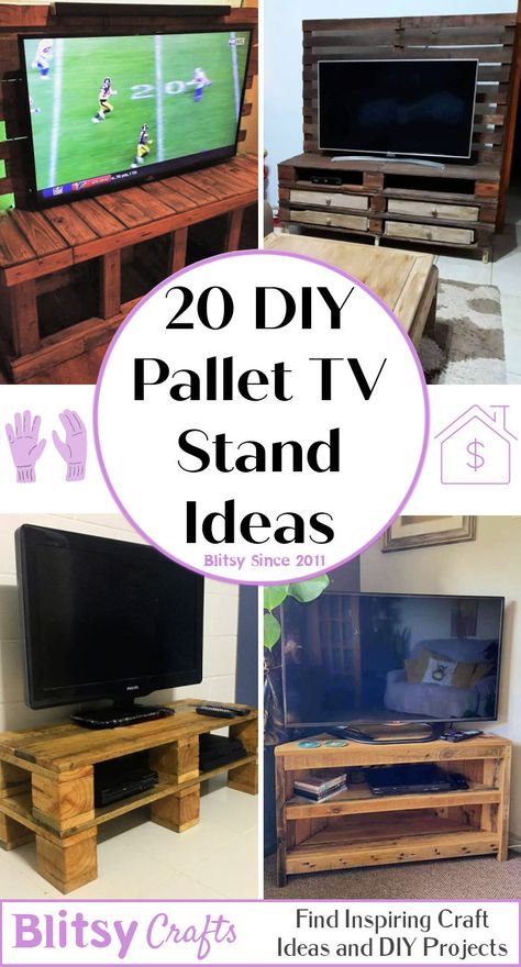 20 DIY Pallet TV Stand Ideas Tv Stand From Pallets, Wooden Pallet Tv Stand, Pallet Tv Stand Diy Easy, Cinder Block Tv Stand Diy, Diy Pallet Tv Stand Ideas, Diy Pallet Tv Stand, Pallet Tv Stand Ideas For Living Room, Tv Stand Pallet Ideas, Pallet Entertainment Center Diy