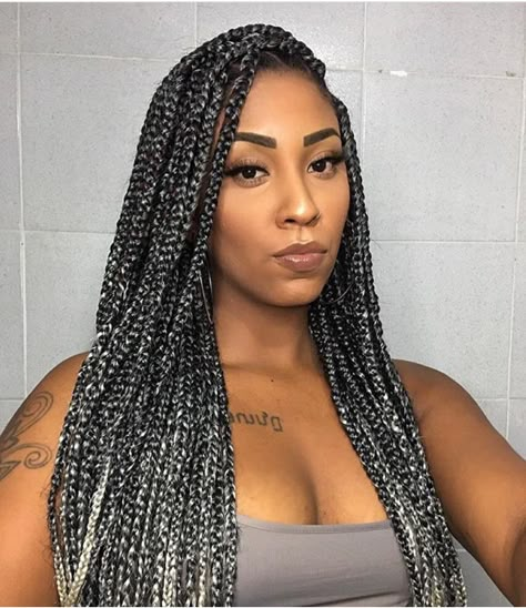 Box Braids Hairstyles Updo, Beautiful Box Braids, Braids Hairstyles Updo, Grey Box Braids, Grey Hair Braids, Box Braids Styles, Black Box Braids, Colored Box Braids, Braids With Shaved Sides