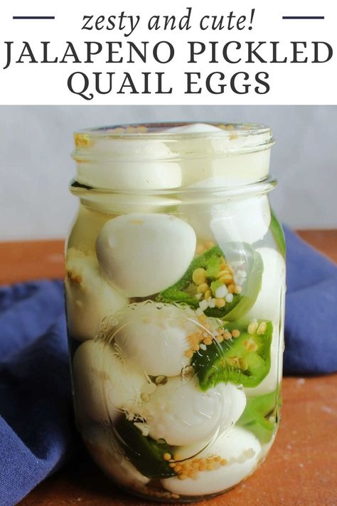 Jalapeno pickled quail eggs are the snack you didn't know you need. The cute little bites have just enough spice and plenty of protein, plus they are pretty simple to make. Jalapeño Pickled Quail Eggs, Pickle Quail Eggs Recipe, Pickles Quail Eggs, How To Pickle Quail Eggs, Jalapeño Pickled Eggs, Deviled Quail Eggs, Spicy Pickled Quail Eggs Recipe, Cajun Pickled Quail Eggs Recipe, Jalapeno Eggs