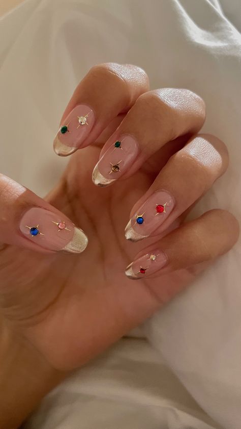 Colored Rhinestone Nails, Eras Tour Nails French Tips, Taylor Nails Inspired, Bejeweled Taylor Swift Nails, Bejeweled Taylor Swift Makeup, Trending Summer Nails 2024, Bejeweled Nails Taylor Swift, Midnight Nails Taylor Swift, Simple Taylor Swift Nails