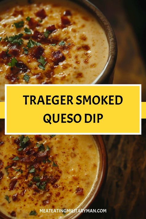 How to Make Smoked Queso Dip on a Traeger Pellet Smoker Queso Dip, Smoked Queso Dip With Chorizo, Smoked Cheese Traeger, Queso Dip Smoker, Smoked Queso Dip No Velveeta, Traeger Queso Dip, Smoked Cheese Dip In Smoker, Smoker Queso Dip, Easy Traeger Grill Recipes