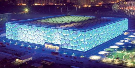 Beijing water cube: Air-conditioning of Water Cube building, landmark building of the 2008 Beijing Olympic Games Sport Architecture, Aquatics Center, Cubes Architecture, Eco Friendly Building, Large Tent, Eco Friendly Cleaning Products, New Architecture, Water Sport, Construction Cost